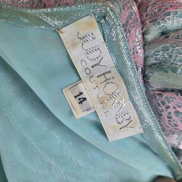 Women's Vintage Judy Hornby Drop Waist Pastel Ruffle Lace Dress Size 14 - Picture 8 of 13